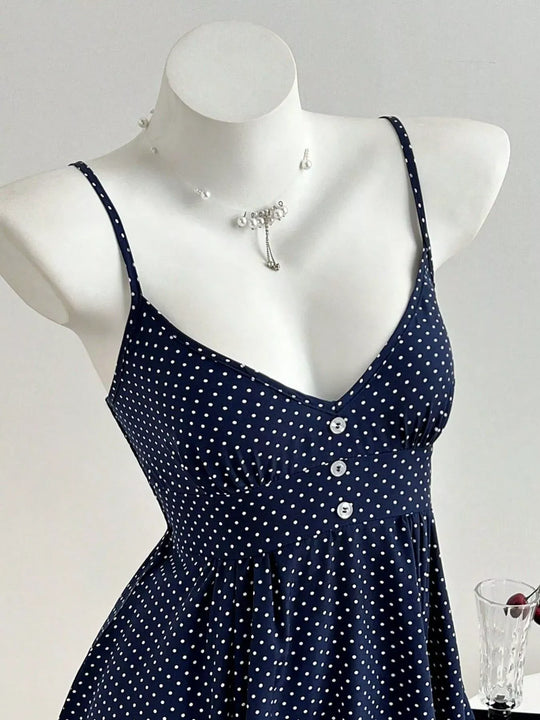 Another view: Polka-Dot Peplum Cami — Navy