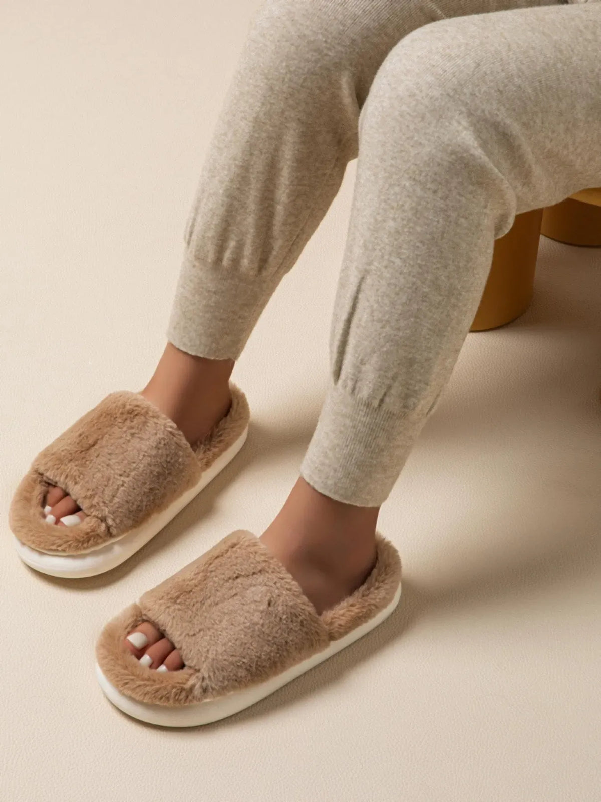 Fluffy Open-Toe Comfort Slippers — photo 1