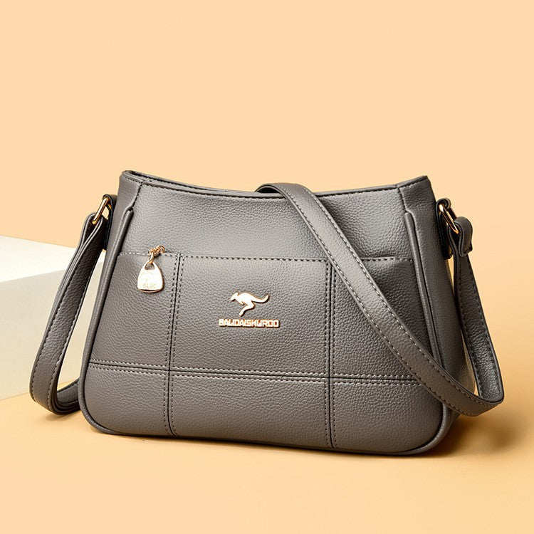 Women's PU Leather Crossbody Bag – Patchwork Shoulder Bag with Multi-Pocket Organizer