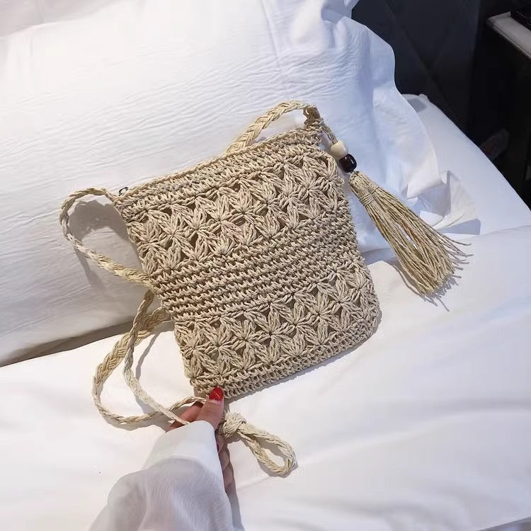 Handwoven Straw Square Shoulder Bag | Compact Woven Crossbody for Women