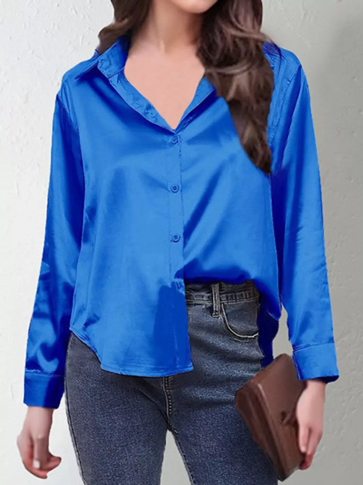 Women's Satin High-Low Button-Down Shirt — photo 15