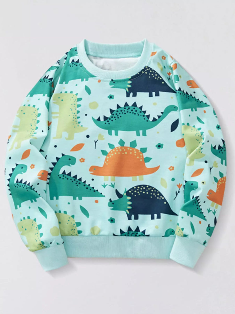 Kids’ Dinosaur-Print Sweatshirt — Turquoise