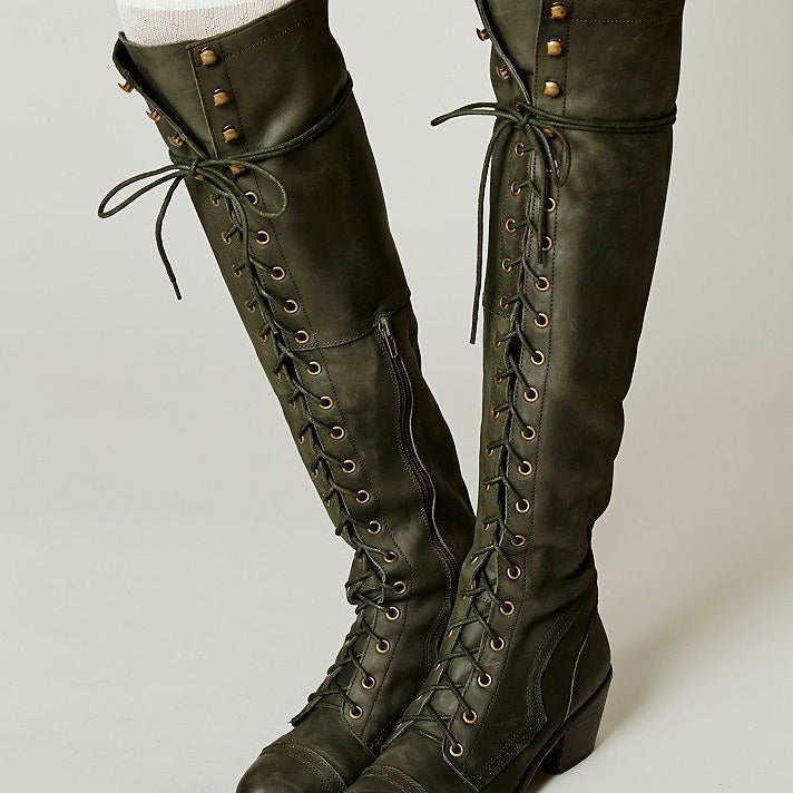 Women's Over-the-Knee Boots – PU Leather Round-Toe High-Shaft Boots with Side Zipper