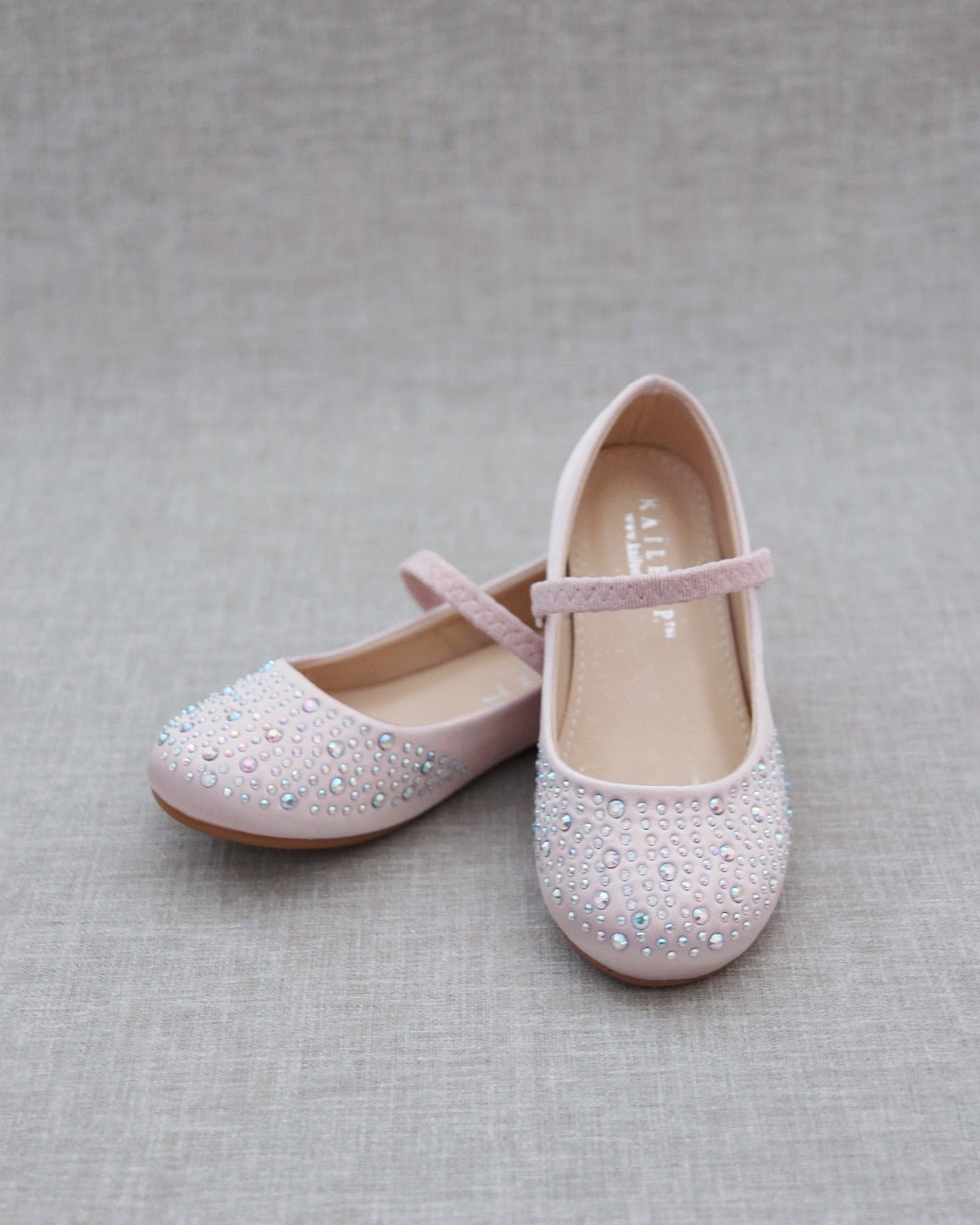 Satin Maryjane Flats with Rhinestones Embellishment