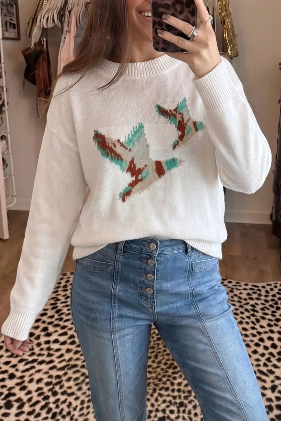 Drop Shoulder Round-Neck Long-Sleeve Sweater