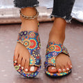 Women's Floral Ethnic Flip-Flops - Lightweight Non-Slip Flat Sandals