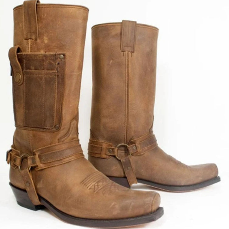 Men's Embroidered Knight High-Heel Leather Boots | Pointed Toe | Sizes 38–48