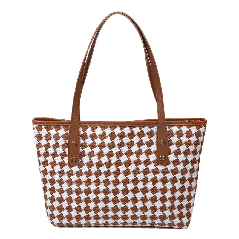 Plaid Shoulder Tote Bag for Women – Large Capacity Nylon Everyday Handbag