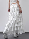 White layered ruffle skirt for women