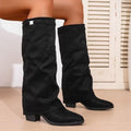Women's Chunky Heel Over-the-Knee Boots - British Style High Shaft Boots with Metal Accents