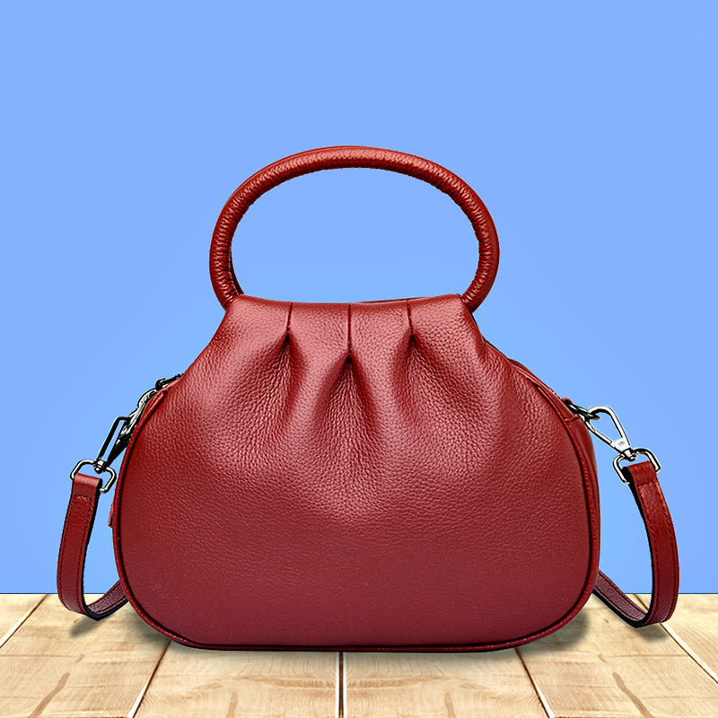 Heart-Shaped Genuine Leather Crossbody Bag for Women – Full-Grain Cowhide, Black, Gray & Wine Red