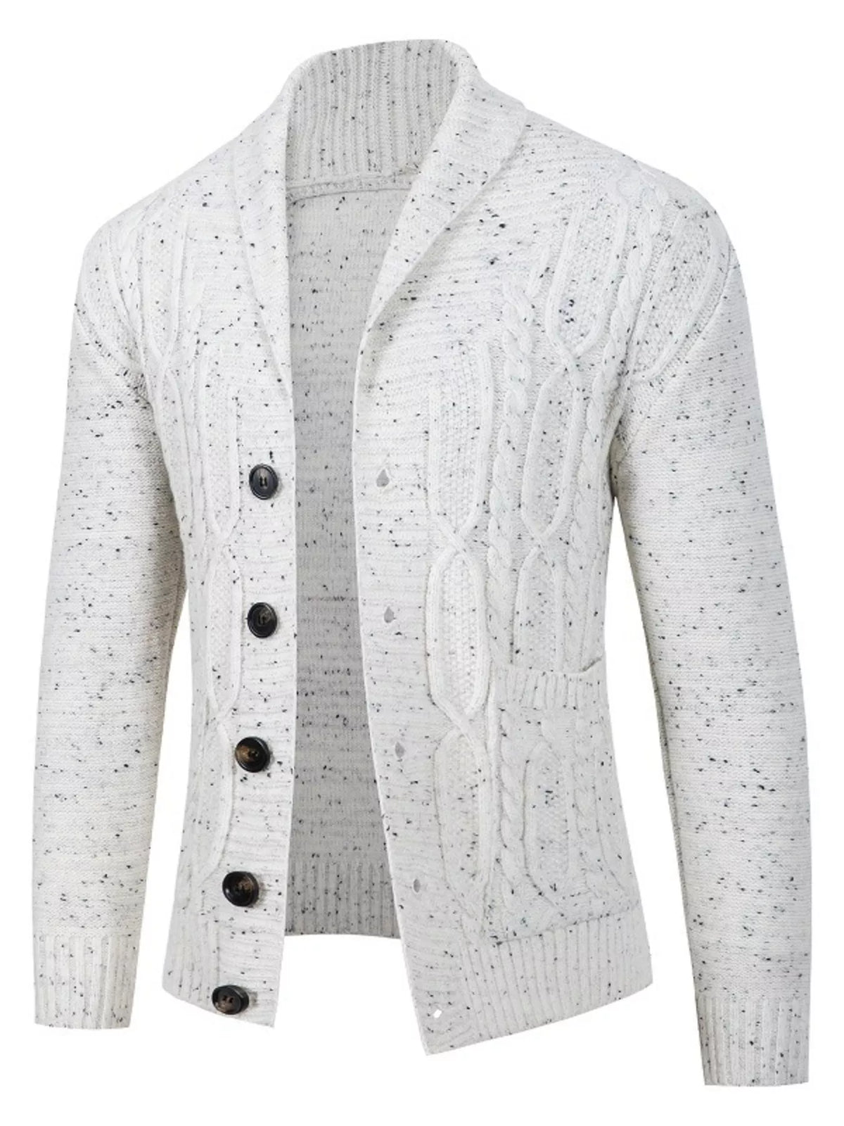 Men's Plus Size Cable-Knit Shawl Collar Cardigan