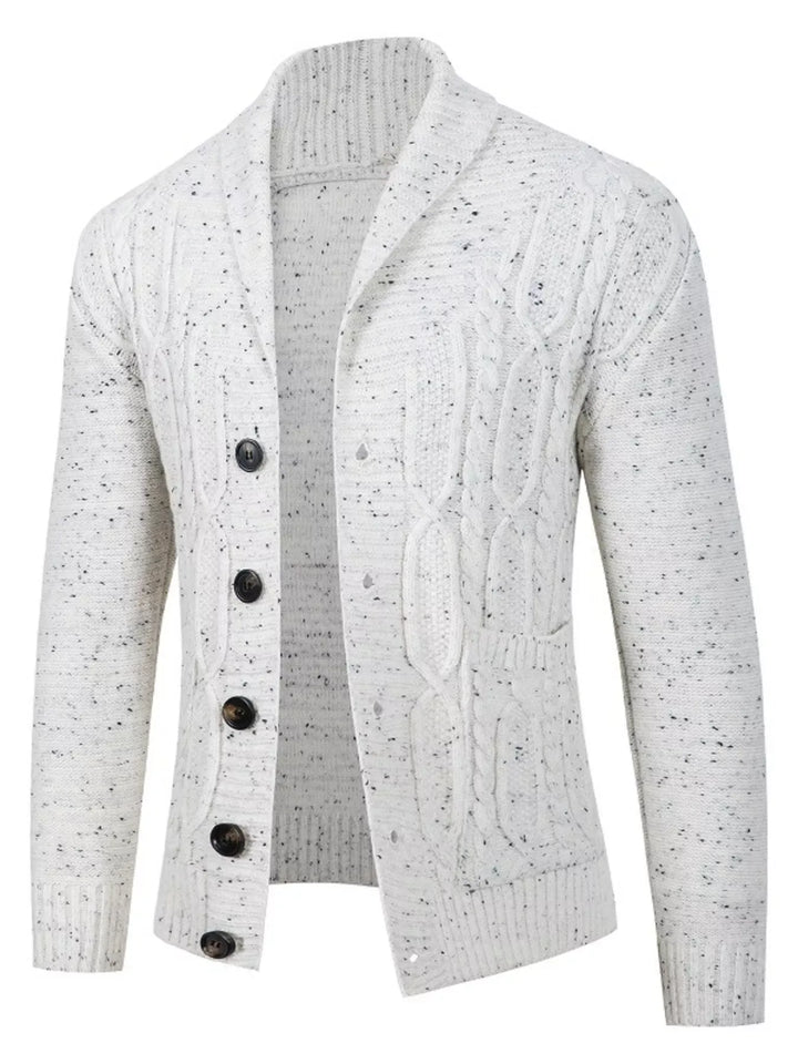Men's Plus Size Cable-Knit Shawl Collar Cardigan