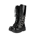 Women's Chunky-Soled Punk Over-the-Knee Boots with Cross-Tie Straps | Side Zipper | Sizes 34–44