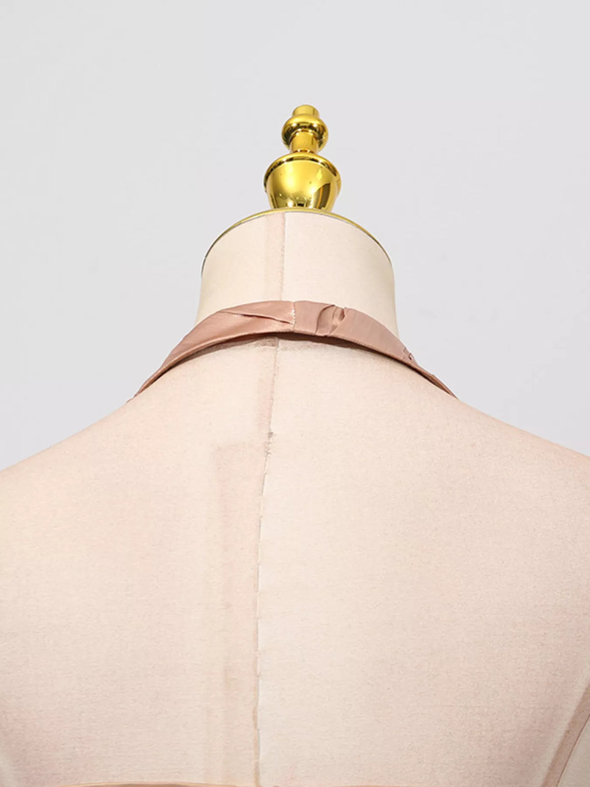 Champagne Ruched Halter-Neck Maxi Dress