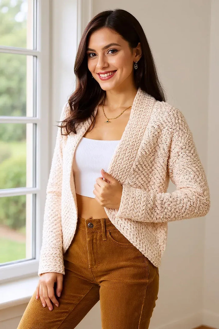Open-Front Long-Sleeve Cardigan — Cream
