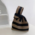 Women's Knit Tote Bag - Urban Minimalist Striped Handbag with Multiple Pockets
