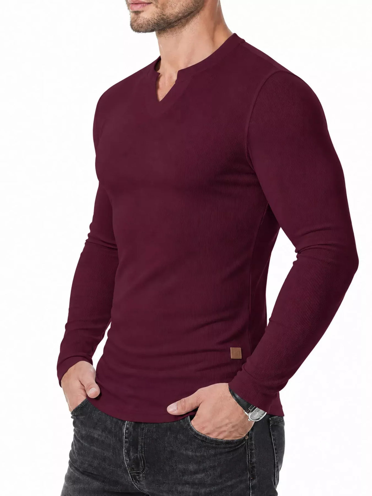 Men's Ribbed Slim-Fit Long-Sleeve Henley — photo 22