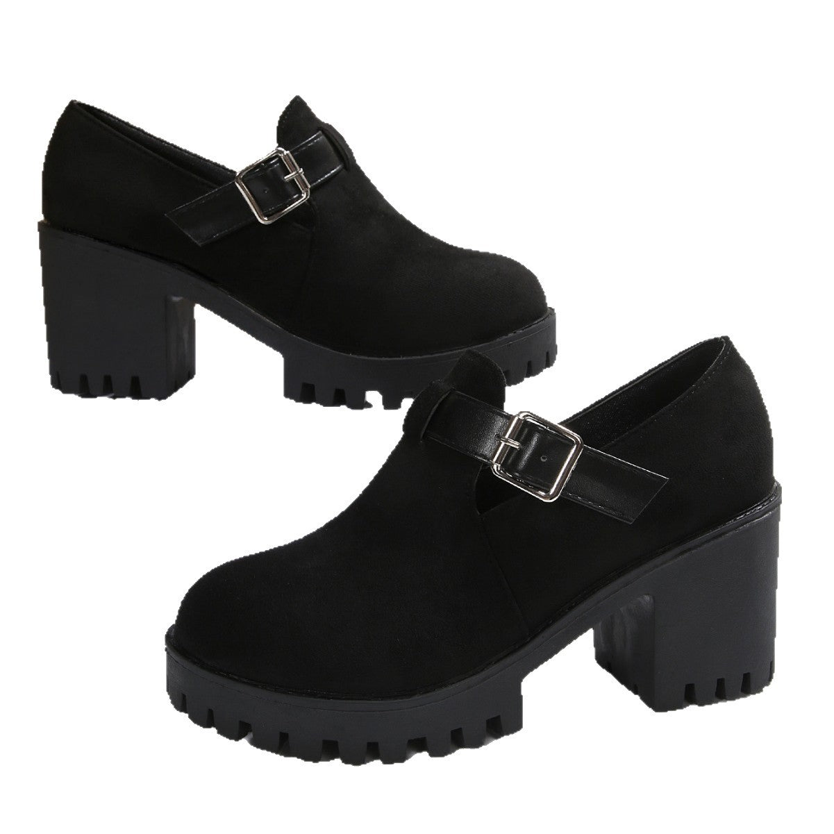 Women's Chunky Suede High Heels - Round Toe Block Heel Pumps