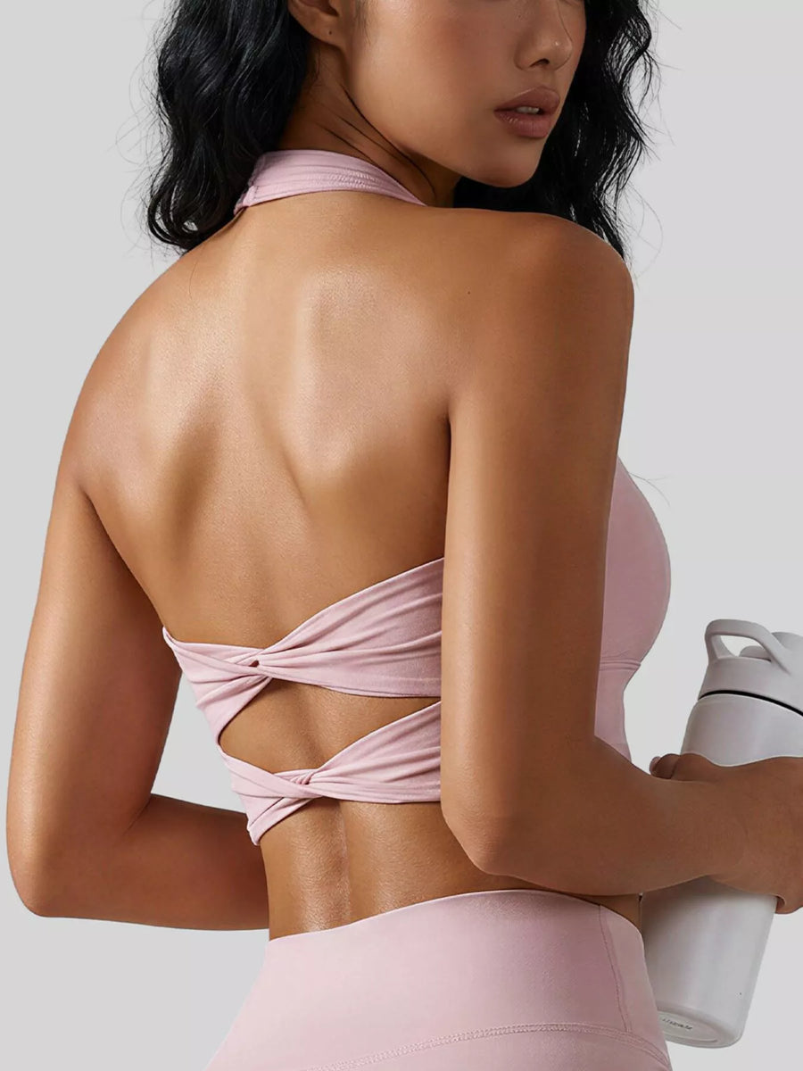 Twist-Back Halter Active Bra