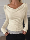 Apricot lace-trim long-sleeve top for women