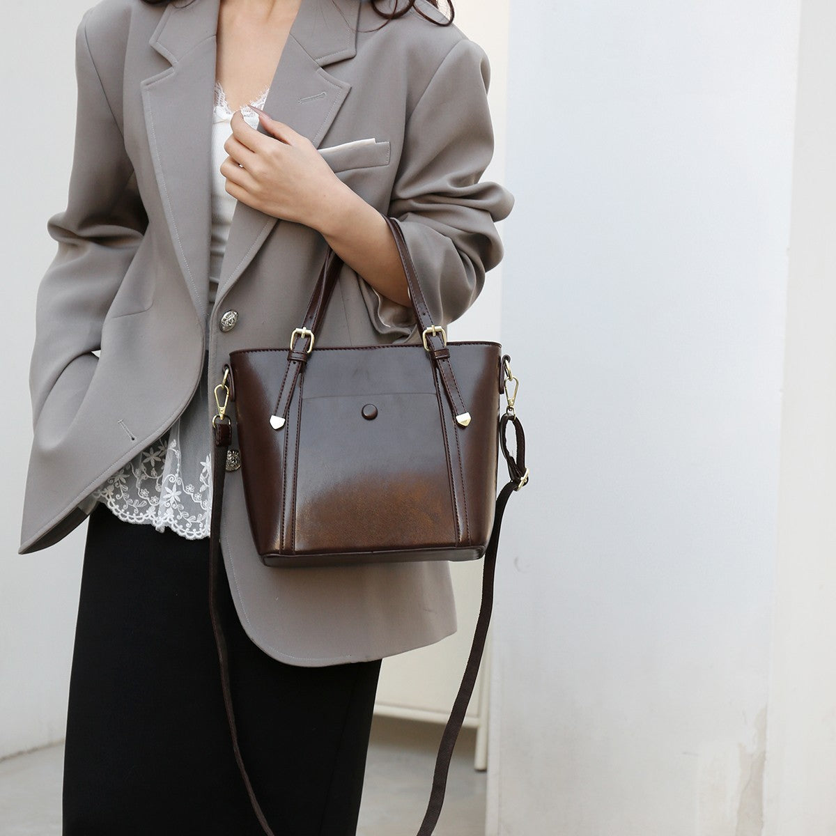 Minimalist PU Leather Shoulder Tote Bag