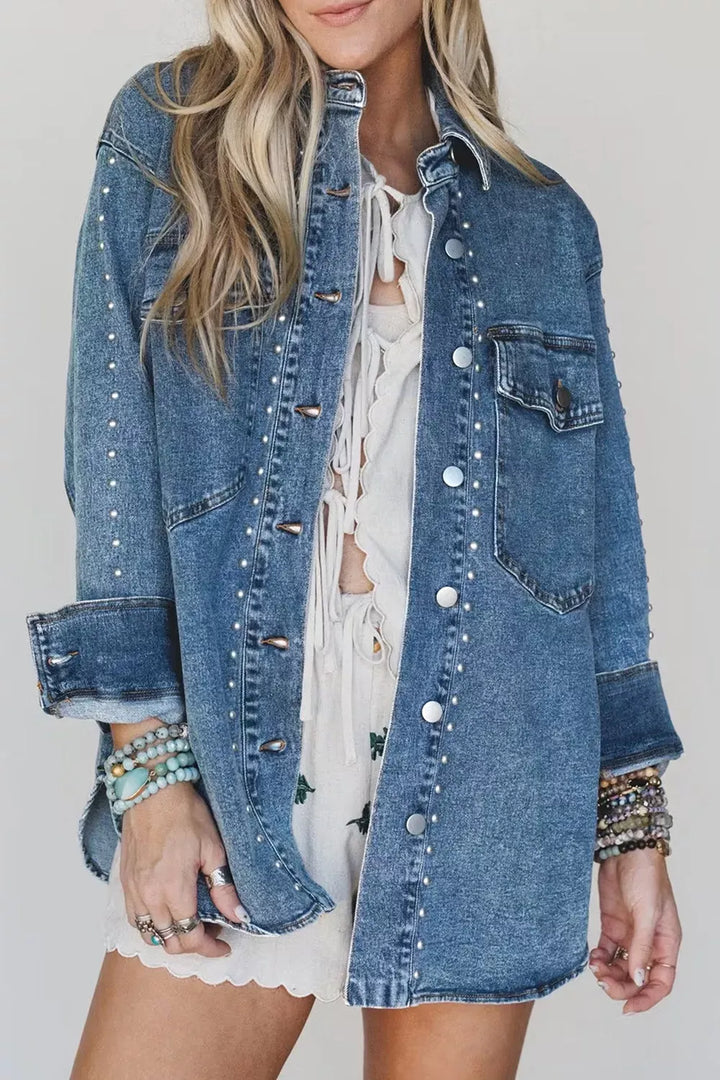 Rivet Embellished Western Style Regular Fit Long-Sleeve Denim Jacket