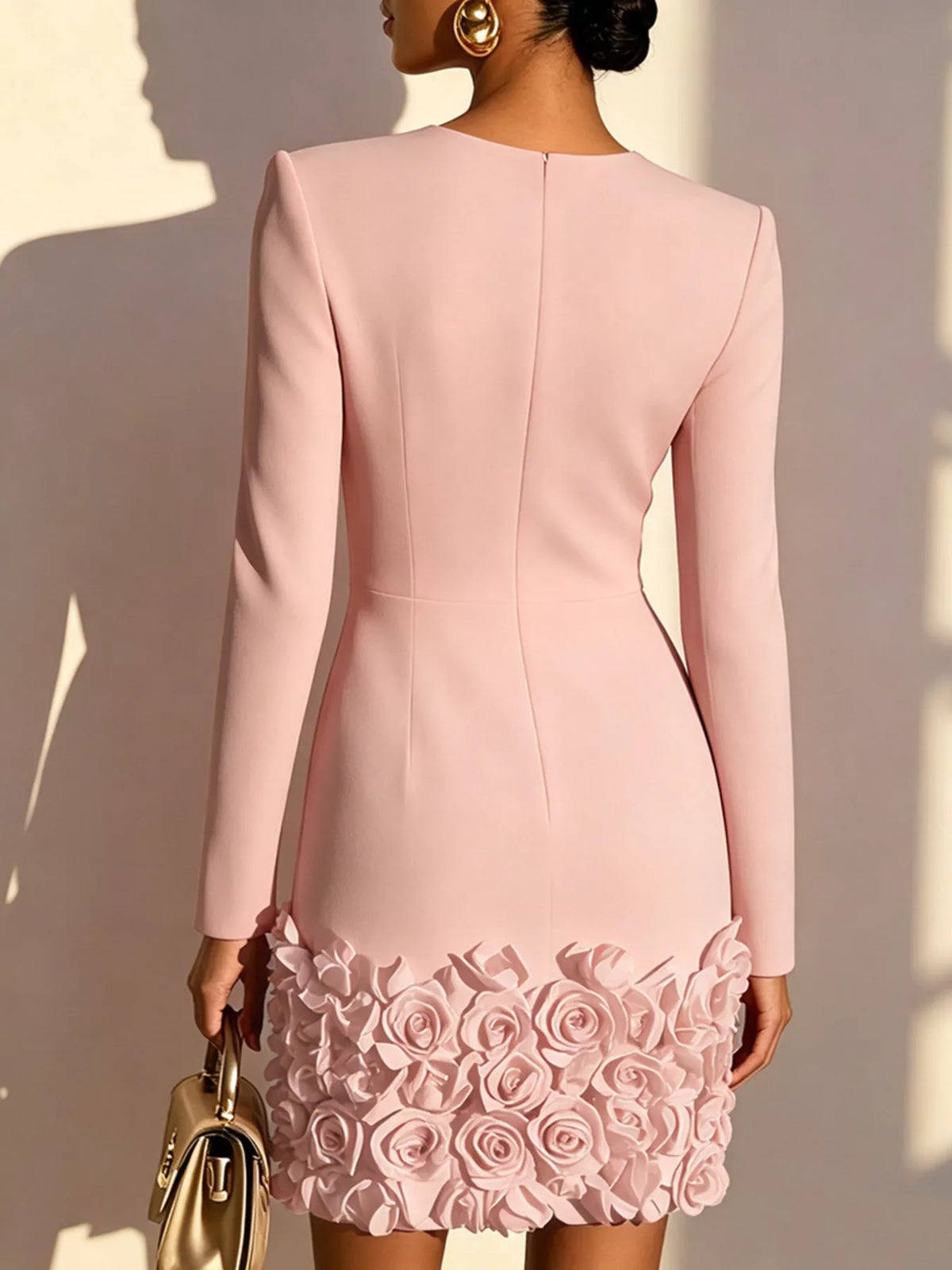 V-Neck Rosette-Hem Mini Dress
