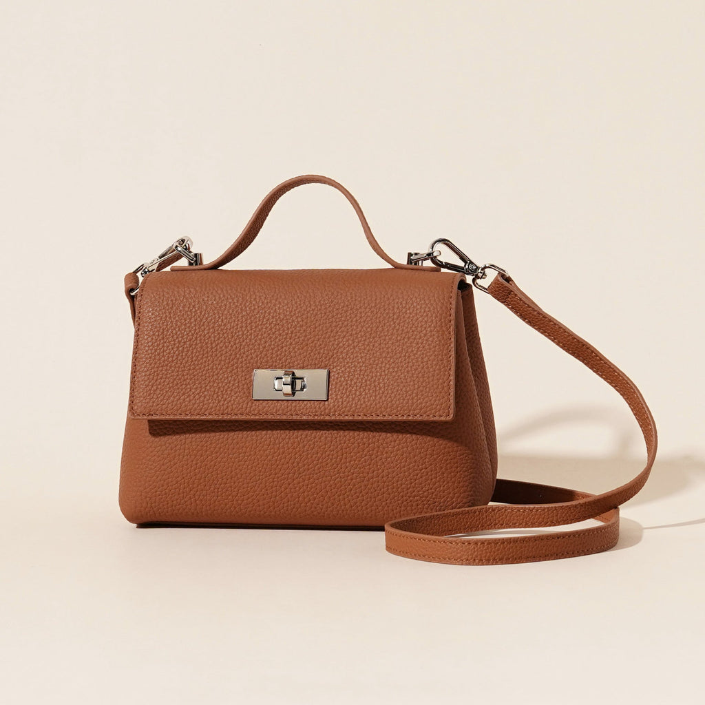 Women's Genuine Leather Crossbody Shoulder Bag | Lock Clasp | Phone & Card Pockets