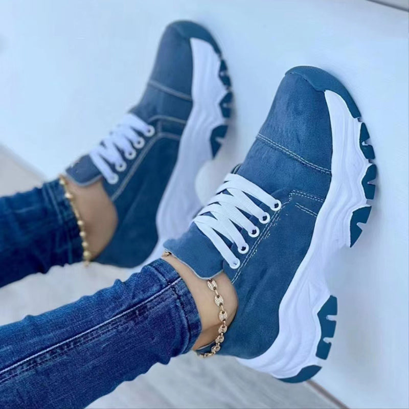 Women's Lace-Up Platform Sneakers | Microfiber Casual Walking Shoes