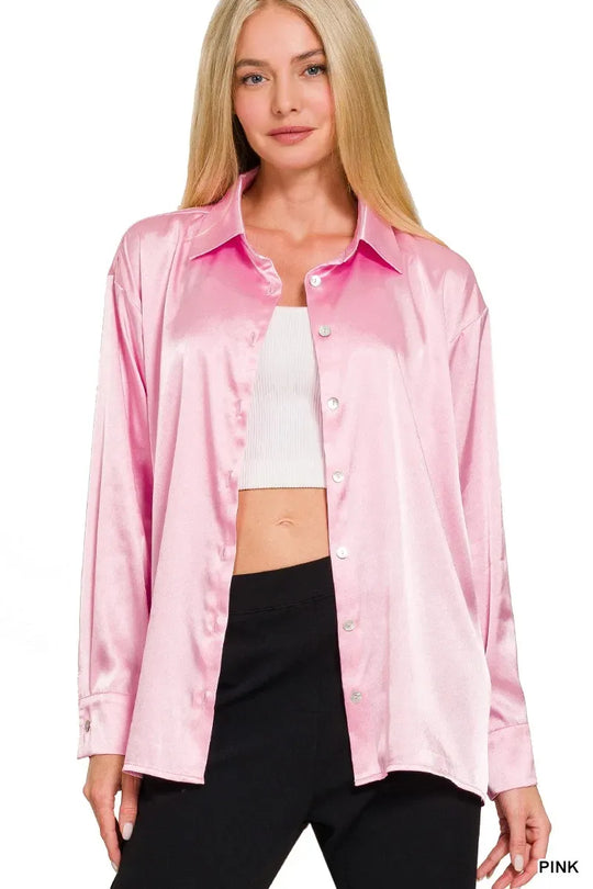 Another view: Satin Button Down Long Sleeve Shirt