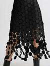 Cascading disc-fringe asymmetrical midi skirt