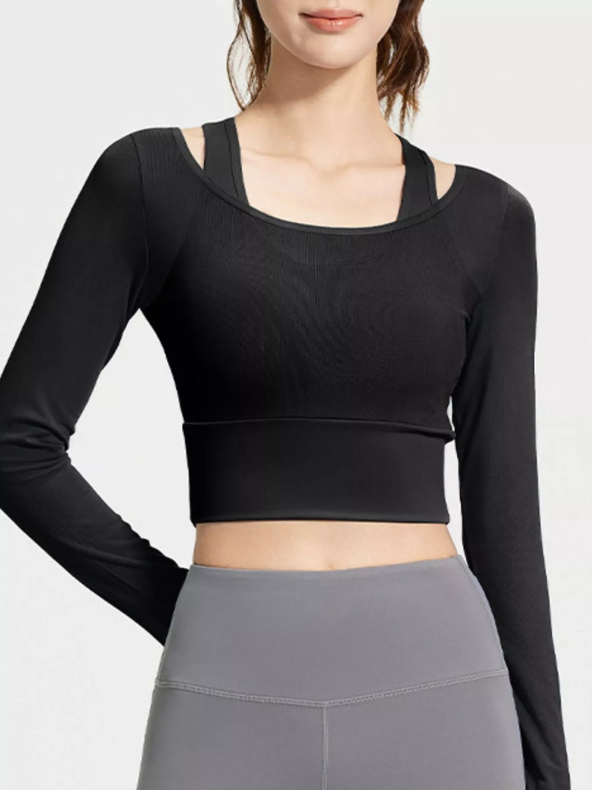 Long-Sleeve Active Top with Built-In Bra