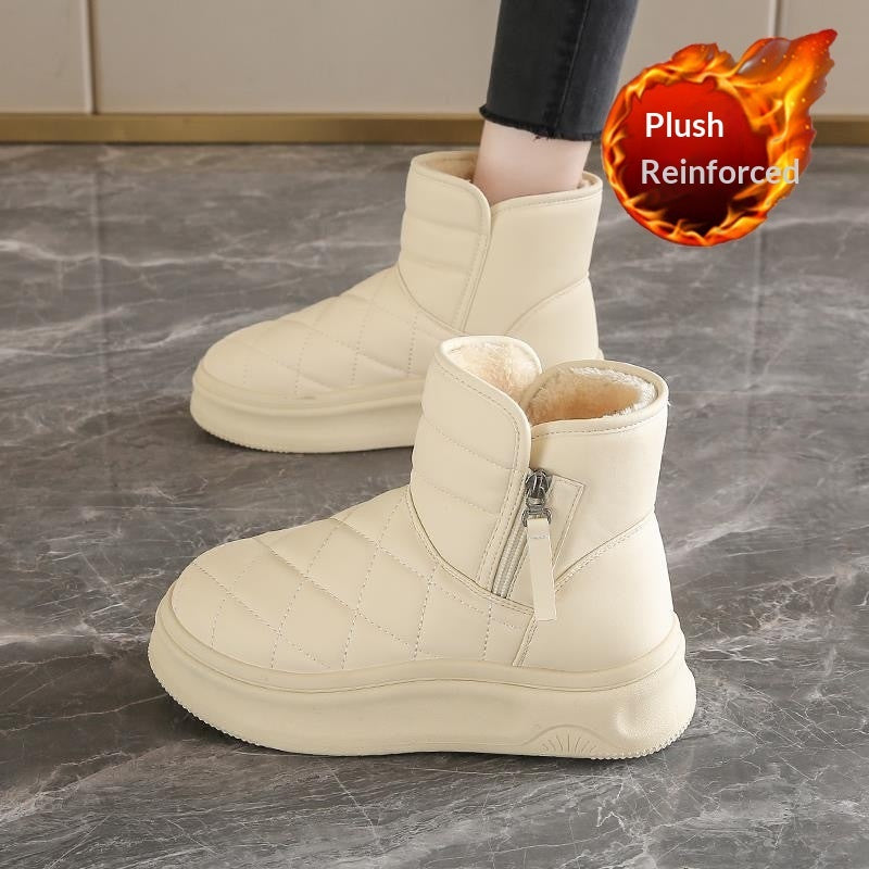 Women's Fleece-Lined Snow Boots | Warm Winter Boots with Side Zipper | Khaki Beige Black