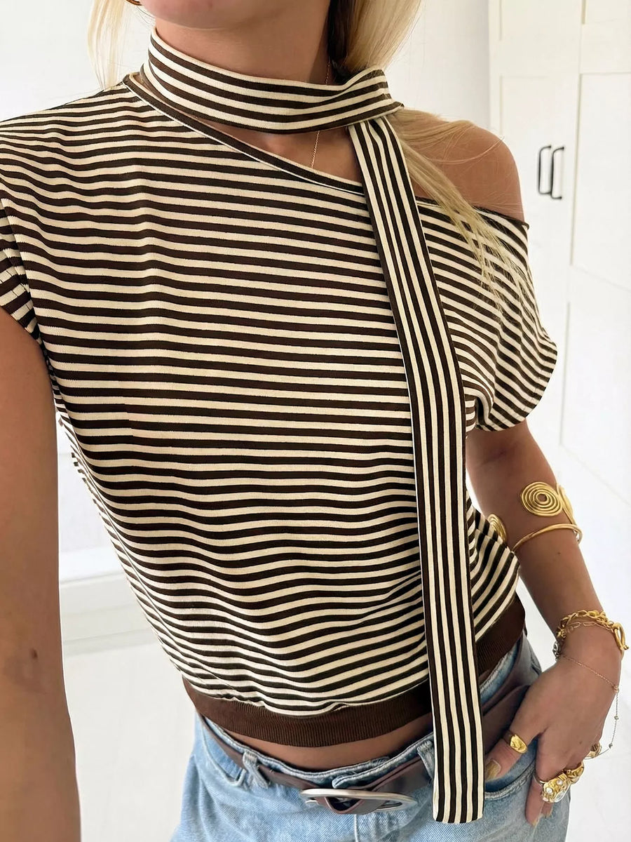 Dahlia Striped One-Shoulder T-Shirt