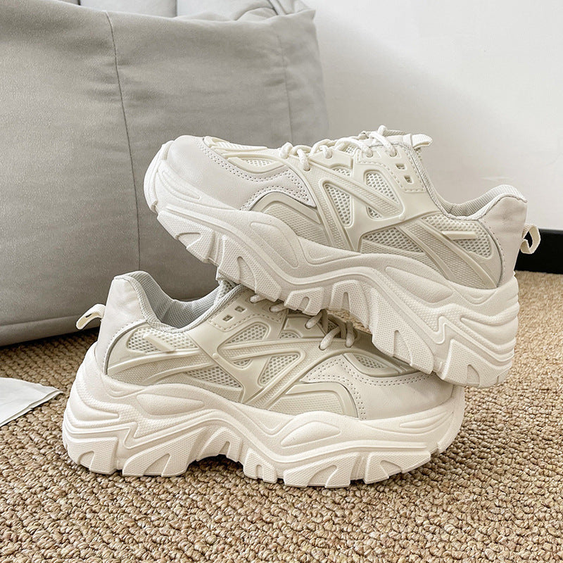 Women's Thick-Soled Breathable Platform Dad Sneakers | Chunky Heel Lace-Up Casual Shoes