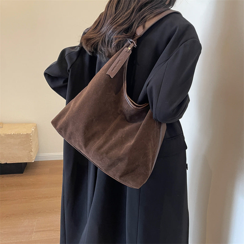 Women's Large-Capacity Tote Bag – Minimalist PU Leather Bucket Bag with Patchwork Detail