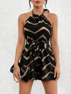 Women's black chevron halter tie-back romper