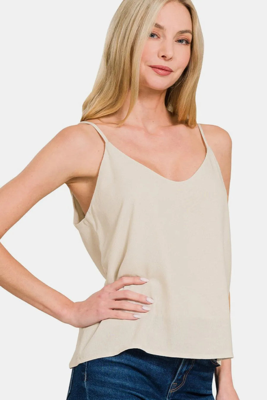 Two Layered Spaghetti Strap Cami — Beige