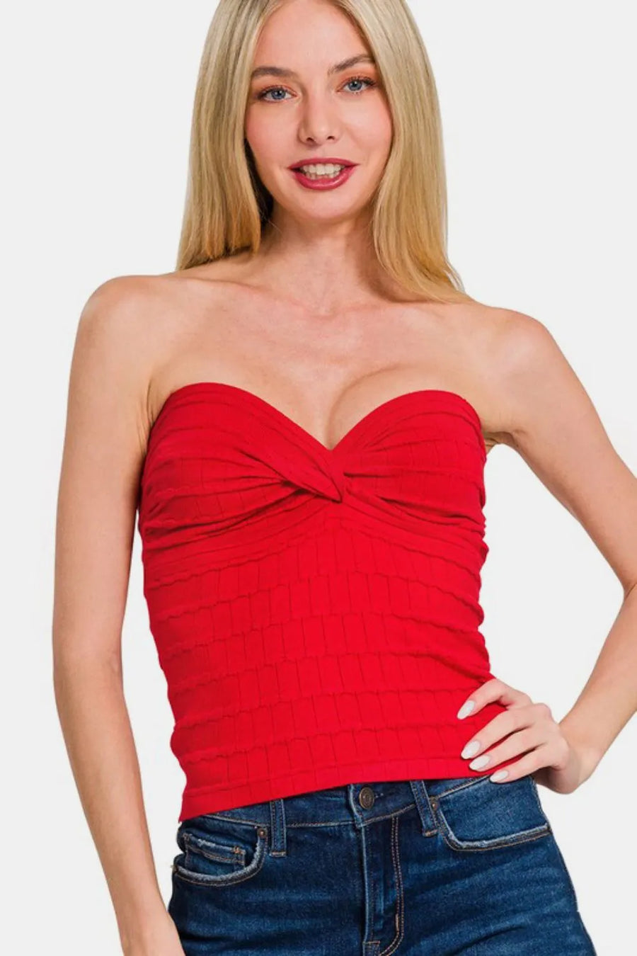 Ruched Twisted Sweetheart Neck Top