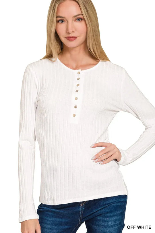 Another view: Ribbed Long Sleeve Half Button Top