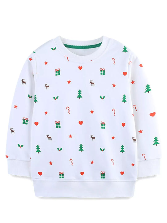 Another view: Kids’ Christmas Graphic Cotton Sweatshirt — White
