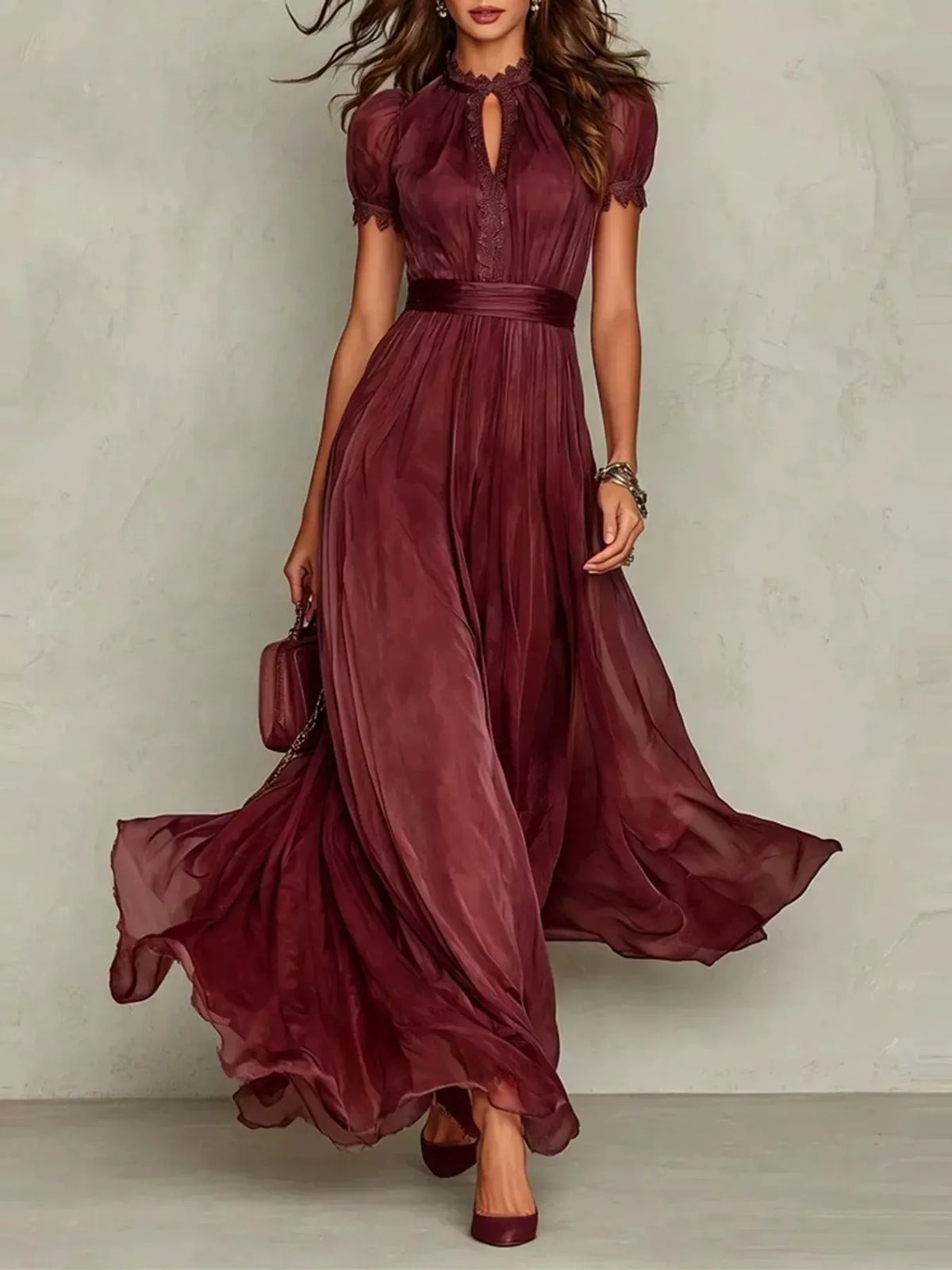 Mock-Neck Chiffon Keyhole Maxi Dress — photo 13