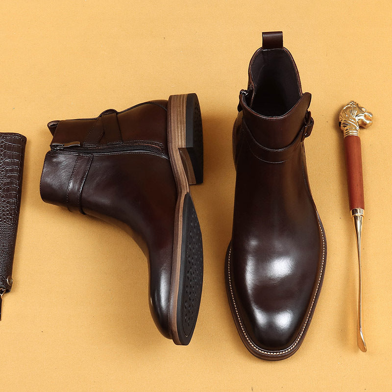 Men's Genuine Leather Ankle Boots - Business Formal Square Toe