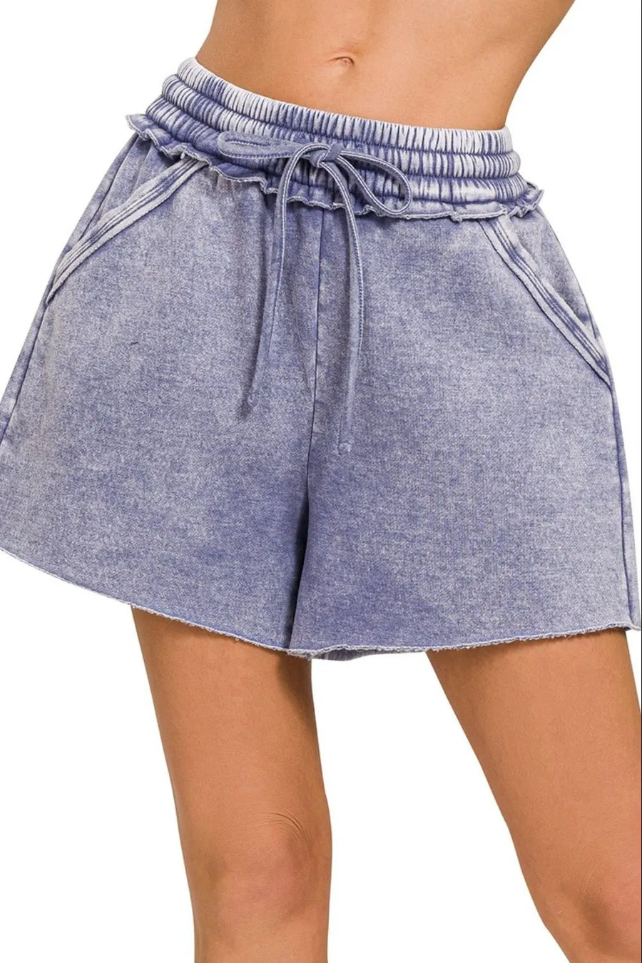 Acid Wash Fleece Drawstring Shorts with Pockets — MARLIN