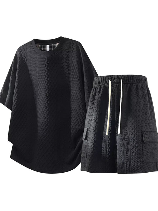 Another view: Men's Plus Size Textured Casual Top and Shorts Set