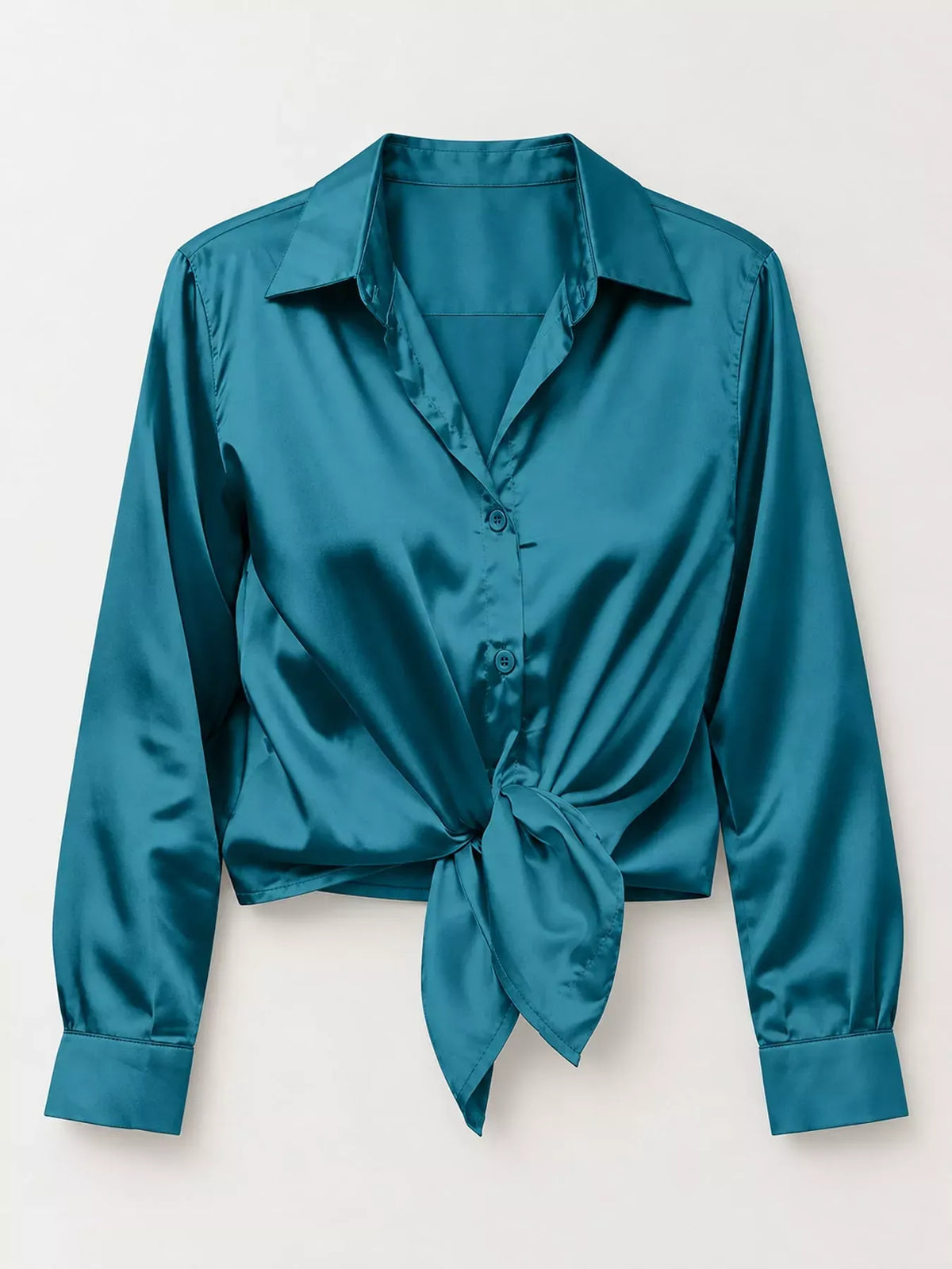 Women's Satin High-Low Button-Down Shirt — photo 56