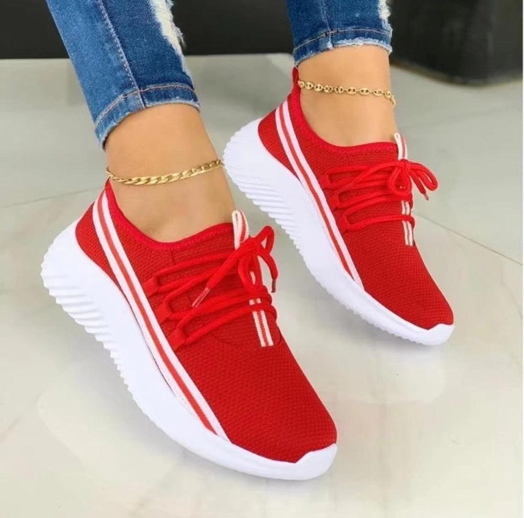 Women's Ribbon Tie Mesh Sneakers | Breathable Flat Sports Shoes