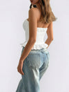 Ruched-bust ruffle-hem strapless top