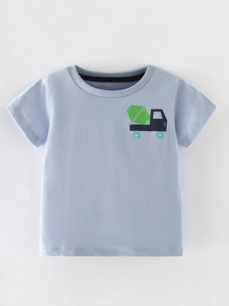Kids’ Truck Graphic Cotton T-Shirt — Light Blue